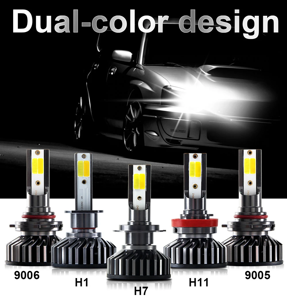 BraveWay 3000K+ 6500K H7 светодиодный CANBUS H1 H8 H11 Светодиодный фонарь для автомобильных фар 10000LM 72W 12V 24V желтый+ белый светодиодный комплект Автомобильные противотуманные лампы