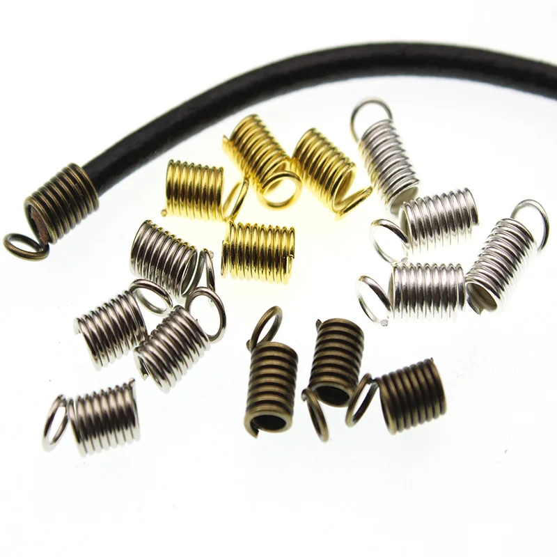 

100pcs Spring Crimp Ends Fastener Connector Crimp Beads Fits 2mm 3mm Round Leather Cord DIY Necklace Jewelry Making Z205