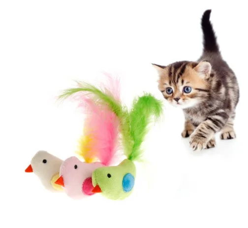 1PC Creative Cute Candy Color Feather Bird Cat Catch Pet Training Interactive Toy Pet Supplies