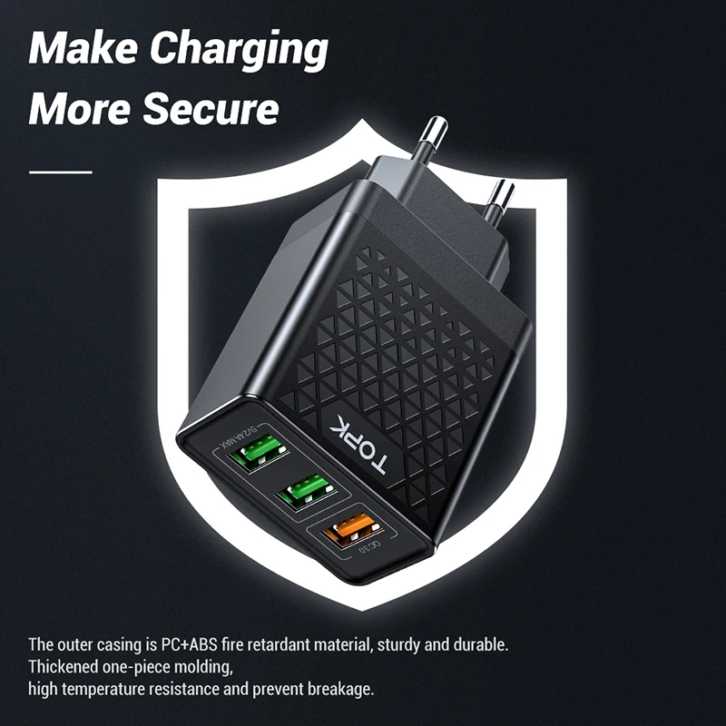 TOPK USB зарядное устройство для iPhone XS X 8 7 быстрое зарядное устройство для samsung Xiaomi huawei настенное зарядное устройство ЕС адаптер зарядное устройство для мобильного телефона