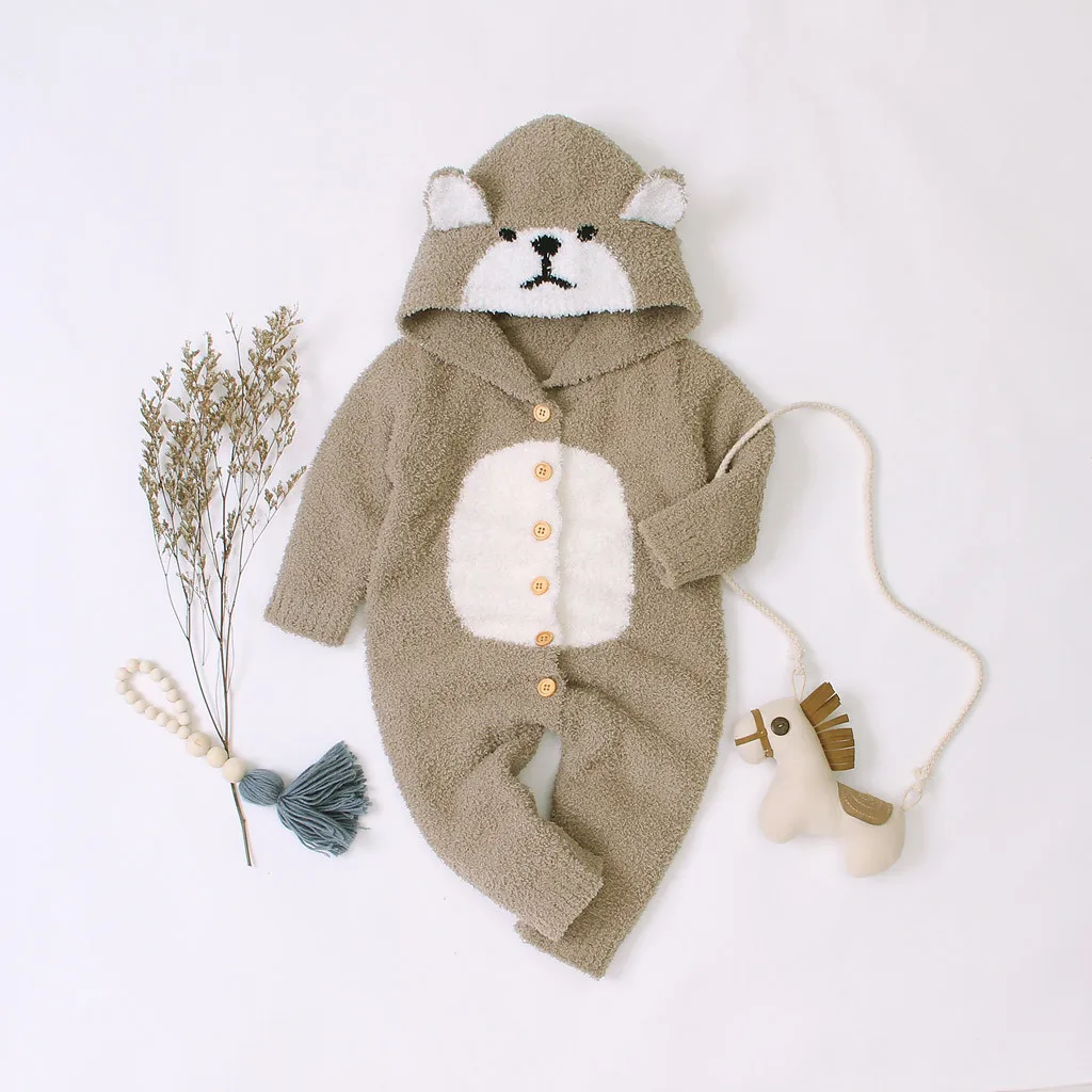 MUQGEW медведь Onesie детские комбинезоны для малышей зимнее рождественское пальто с капюшоном с принтом в виде персонажей из мультфильма, теплые комбинезон, верхняя одежда WY8