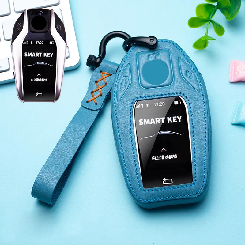

Leather Car Key Cover Case For BMW 7 Series I12 730 740 750 760 G11 G12 G20 6 Series GT 5 Series 530i X3 Display Key Covers Ring