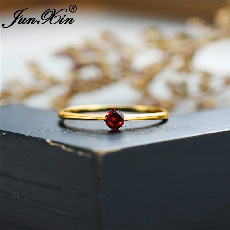 Red Ring Кольцо из стерлингового серебра 925 с камнем, синий, красный, черный циркон, минималистичные тонкие кольца для женщин, обручальные кольца, ювелирные изделия из желтого золота - Цвет основного камня: Red Ring