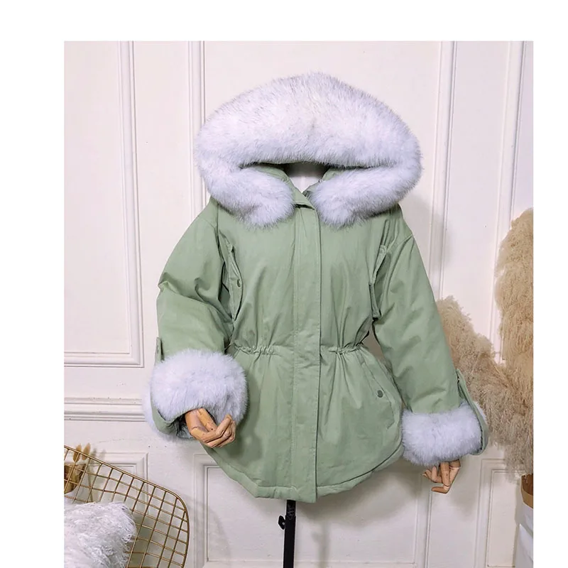 

2019 Korea Loose Adjustable waist Short Winter Outerwear Fashion Parka Warm Thick Ladies Coats Womens Fox fur Hooded Down Jacket