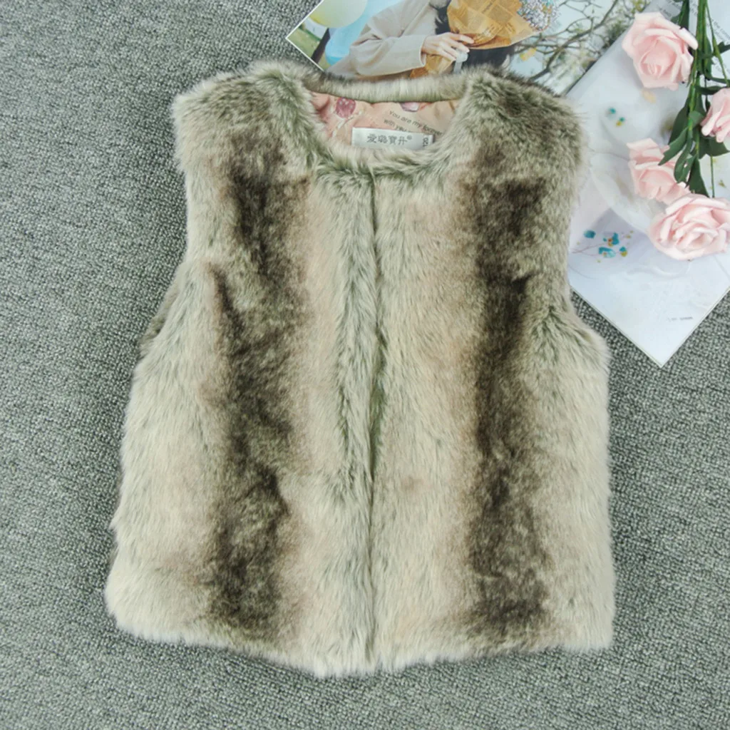 Baby Girl Jacket Vest Autumn Winter Brown Plush Keep Warm Loose Coat Parka Toddler Kids Faux Fur Sleeveless Vest Waistcoat