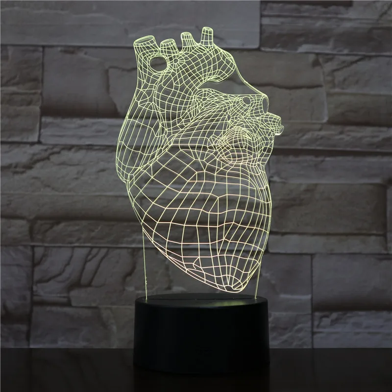 В форме сердца светодиодный акриловый ночник с 7 цветами сенсорный пульт дистанционного управления иллюзия изменения декоративное освещение для дома 3D-1553