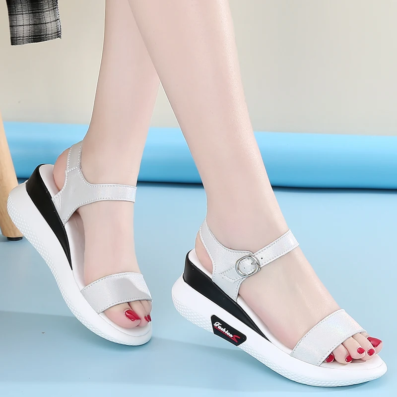 

Jzzddown Summer Woman Sandals Platform Comfort Ladies Leather Shoes Woman Wedge Heel Beach Sandals for Women Flipflop Ladies