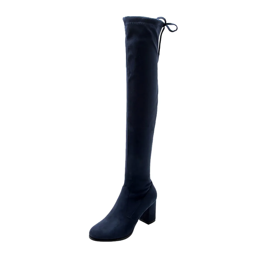 BU Замшевые винтажные женские ботфорты выше колена; женская обувь с тонким ремешком на толстом каблуке; зимние женские сапоги; изящная пикантная обувь; Размеры 35-43 - Цвет: BU