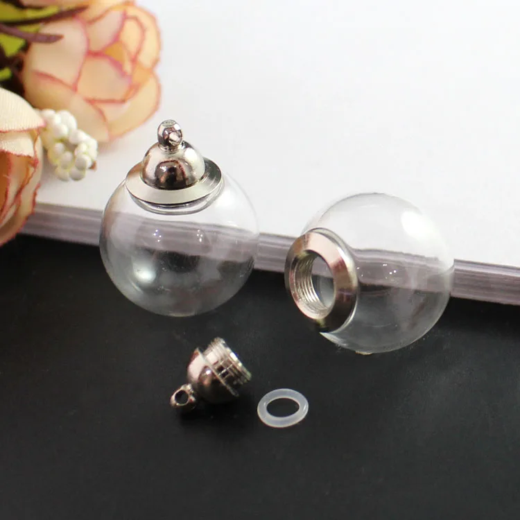 Clear and silver cap 2 шт 20 мм цветной стеклянный шар с металлической винтовой крышкой и резиновым уплотнением подвески, мини-флаконы крошечные флаконы кольцо палец стеклянный флакон кулон - Окраска металла: Clear and silver cap