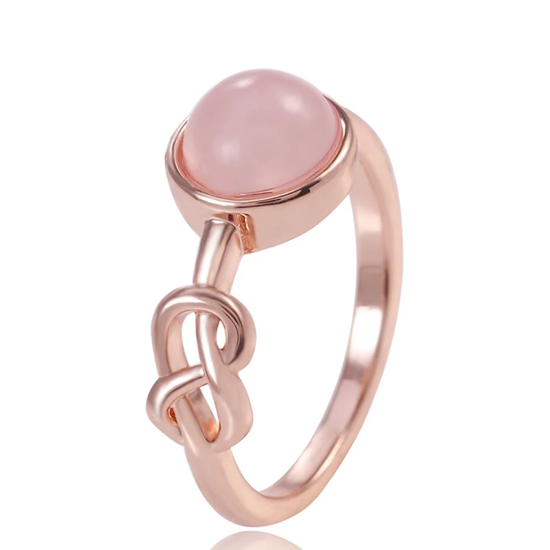 Huitan Romantic Rose Gold Color Ring Women Solitaire Pink Stone Princess Party Finger Accessories Fashion Jewelry Ring Cute Gift