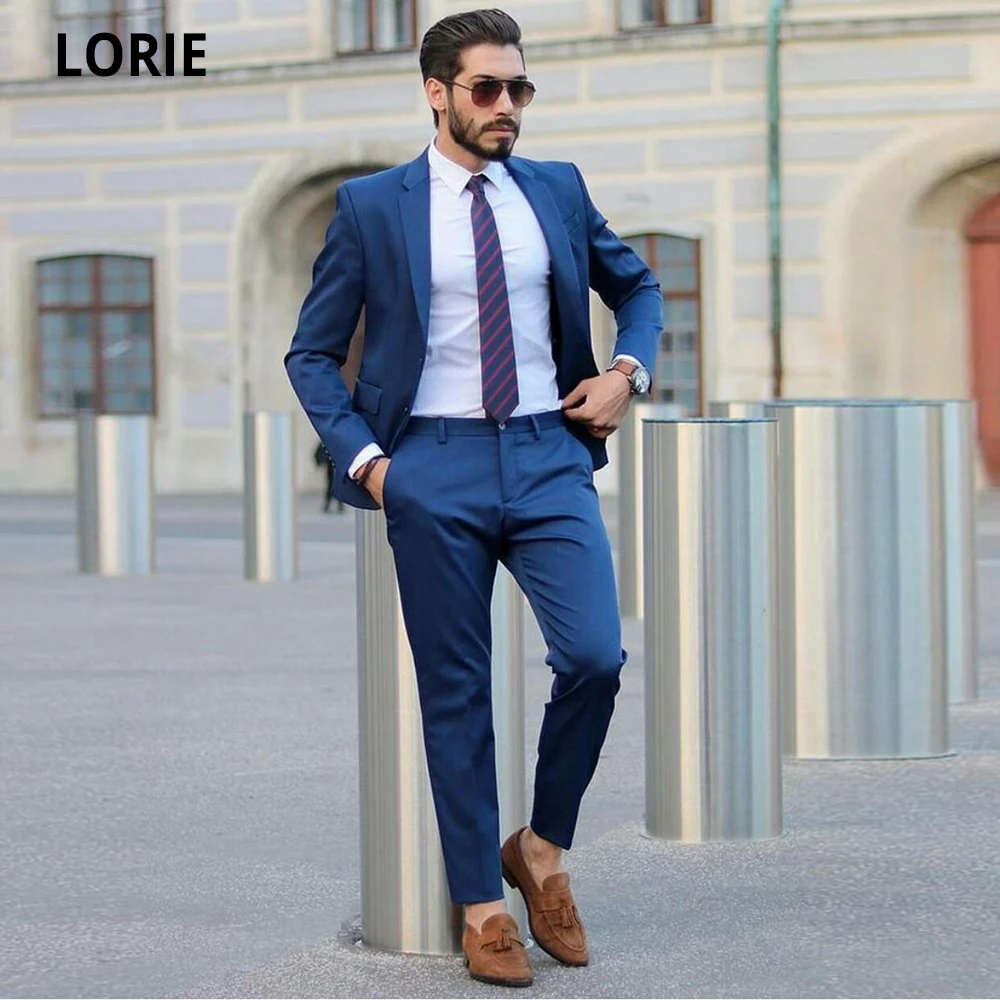 

LORIE Blue Suits Men for Wedding Tuxedos 2 Pieces Slim Fit Two Button Notched Lapel Groom Wear Party Prom Best Men Blazer Suit