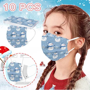 

10pc Mascarillas Infantiles Children's Christmas Printed Face Mask Mascarilla 3 Capas Nonwove Disposable Earhook Masque Маска