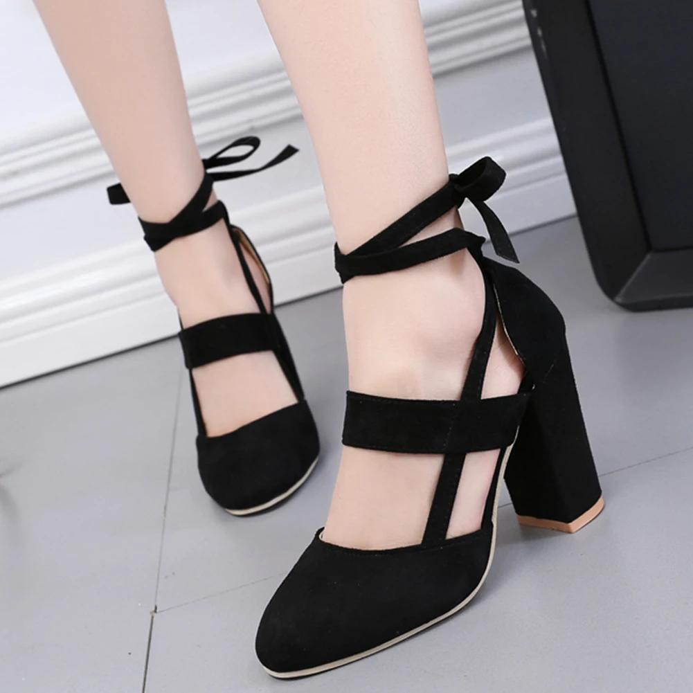 

Dropship New Plus Size 42 Promotion Price Block High Heels Woman Shoes Women Summer Elegant Gladiator ankle-wrap Sandals