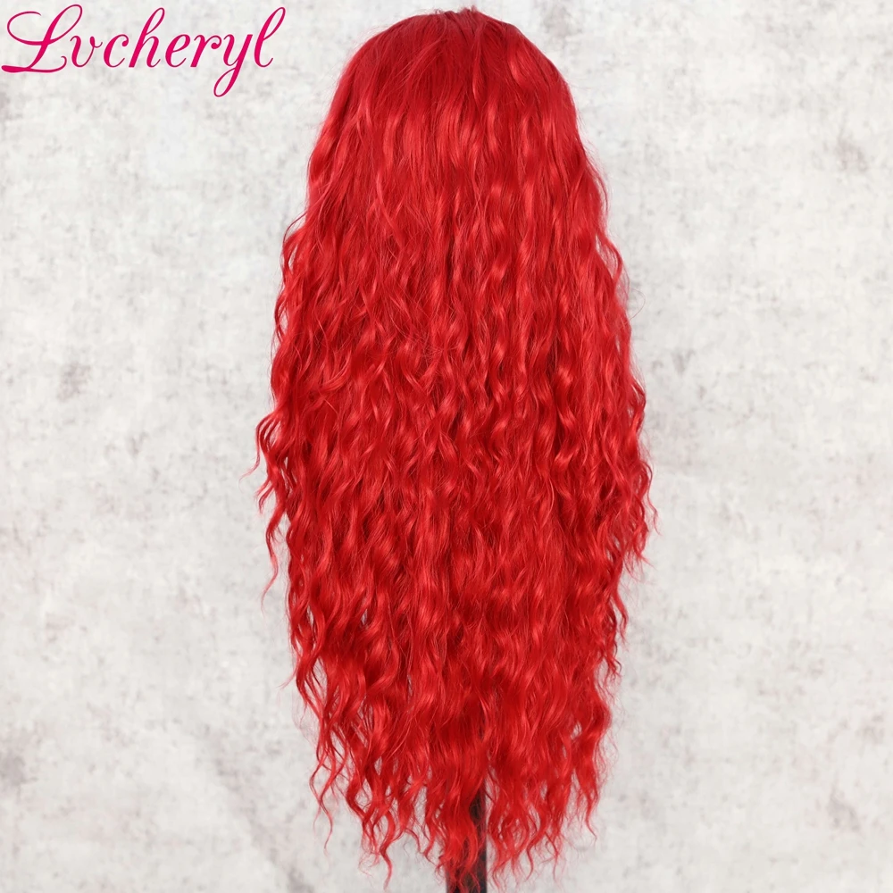 Lvcheryl 13X3 красный цвет натуральные длинные волнистые, устойчивые к нагреву парики для волос Синтетические парики на кружеве для косплея Drag queen Make up