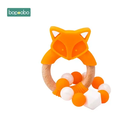 Orange Bopoobo 1 шт. детские погремушки бука деревянные кольца браслет в виде лисы пищевого класса силиконовые бусины для кормления Прорезыватель подарок на предметы для новорожденных - Цвет: Orange