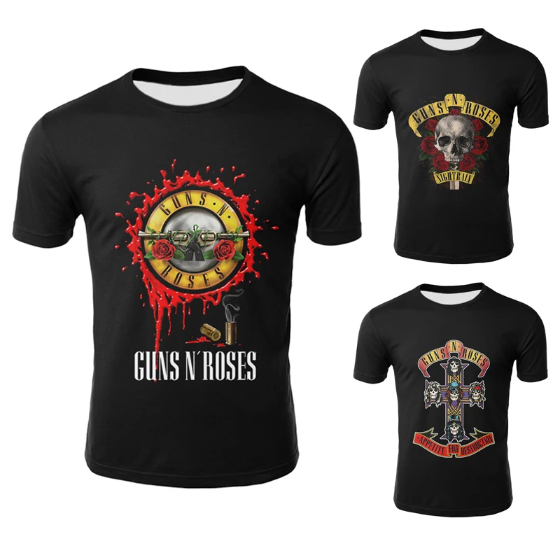 3D мужские футболки с черепом, футболка с принтом «пистолеты и розы», летняя черная футболка с круглым вырезом и коротким рукавом в стиле панк, футболка «розы» размера плюс