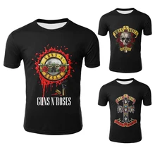 3D мужские футболки с черепом, футболка с принтом «пистолеты и розы», летняя черная футболка с круглым вырезом и коротким рукавом в стиле панк, футболка «розы» размера плюс