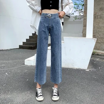 

Denim wide-leg pants jeans woman loose high waist cec straight pants fall feeling thin slim Retro jean femme trouser