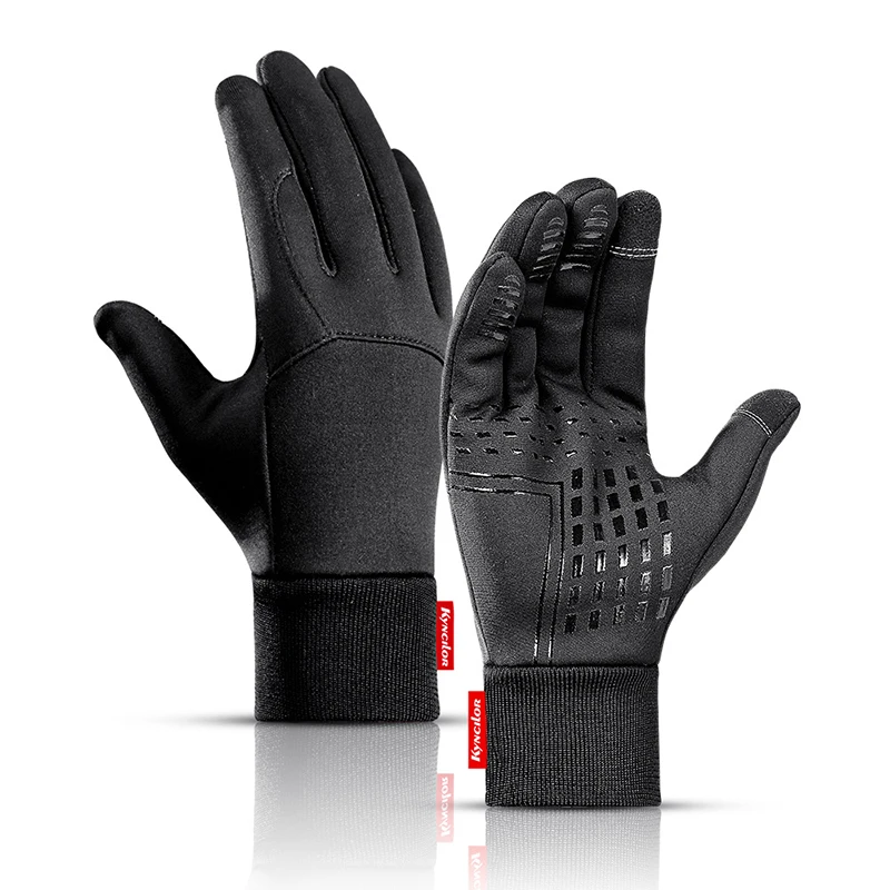 Зимние велосипедные перчатки черные водонепроницаемые Нескользящие сохраняющие тепло полный палец на открытом воздухе альпинистские спортивные защитные перчатки для вождения - Цвет: Черный