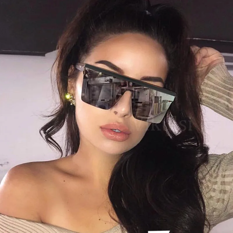 oversized square Sunglasses Women flat top men 2020 lady shades retro Designer brand fashion Glasses oculos UV400