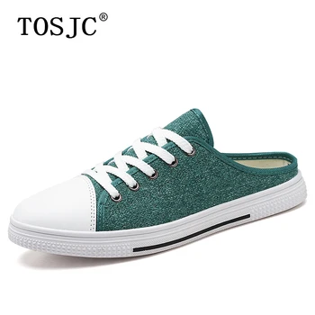 

TOSJC Summer Cool Half Shoes for Man Fashion Canvas Half Loafer Breathable Slip-on Slippers Man Lightweight Mules Casual Sandals
