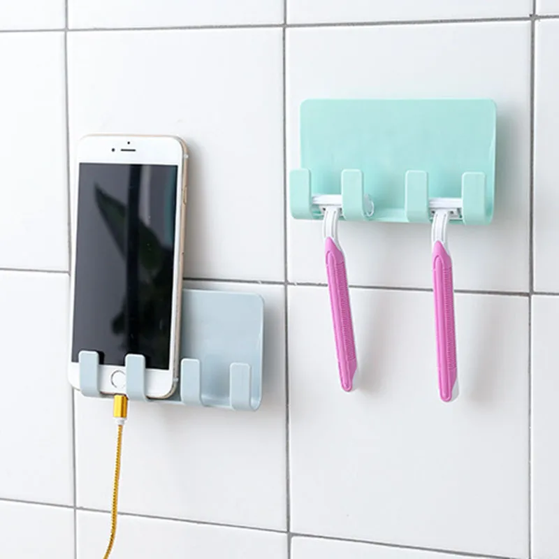 4 Hooks Holder Wall Mount Bracket Hanger Charger Easy For Universal Phone