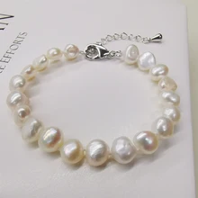 DMBFP156 pulsera de perlas de agua dulce Natural negro/Blanco/rosa/púrpura pulsera de perlas mujeres regalo(China)