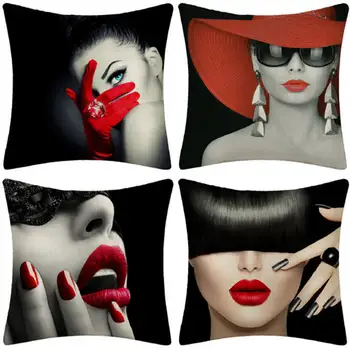 

Black and red pillowcase fashion figures pillowcase linen pillowcase car pillowcase sofa cushion cover home decoration