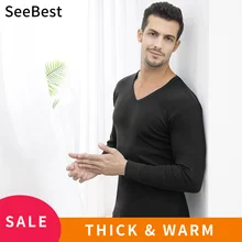 SeeBest кальсоны для мужчин термобелье набор для мужчин хлопок Зима держать теплый костюм внутренняя одежда термо черный V образным вырезом M 4XL