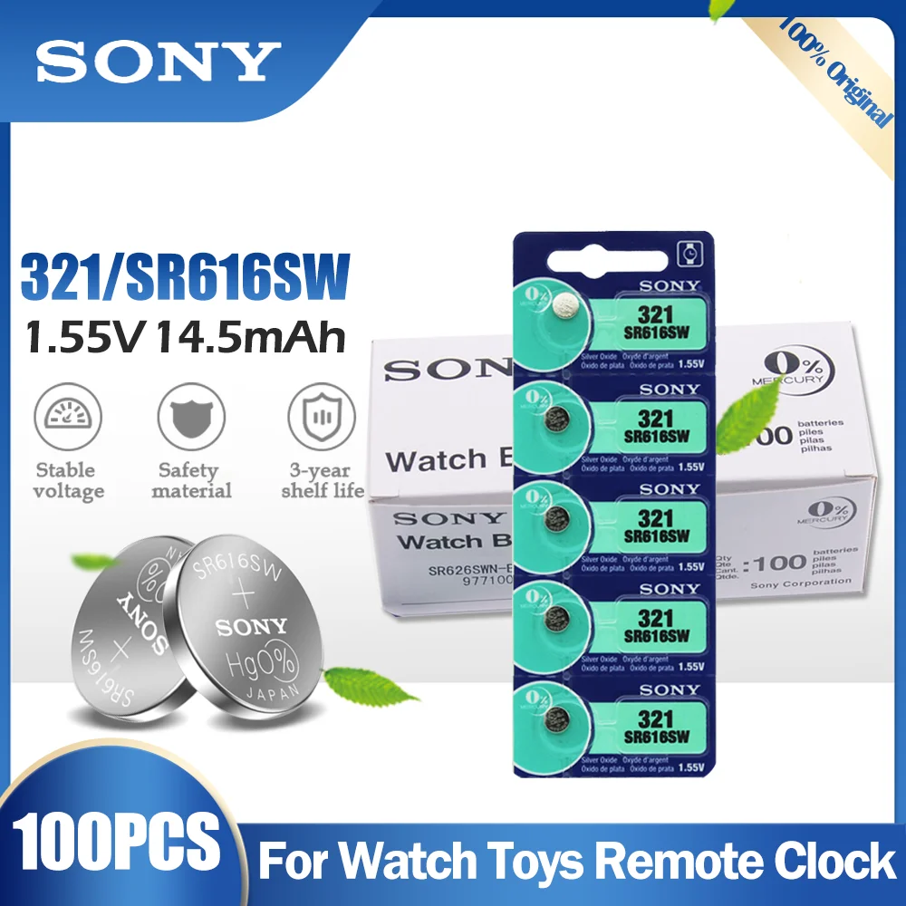 100 шт. оригинальный Sony 321 SR616SW SR616 1 55 V оксида серебра Батарея для часы с