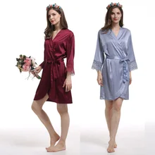 Шелковистые халаты для подружки невесты, кружевной халат, атласный кружевной халат для невесты, подарки для подружки невесты, свадебное праздничное платье, женский халат A400F