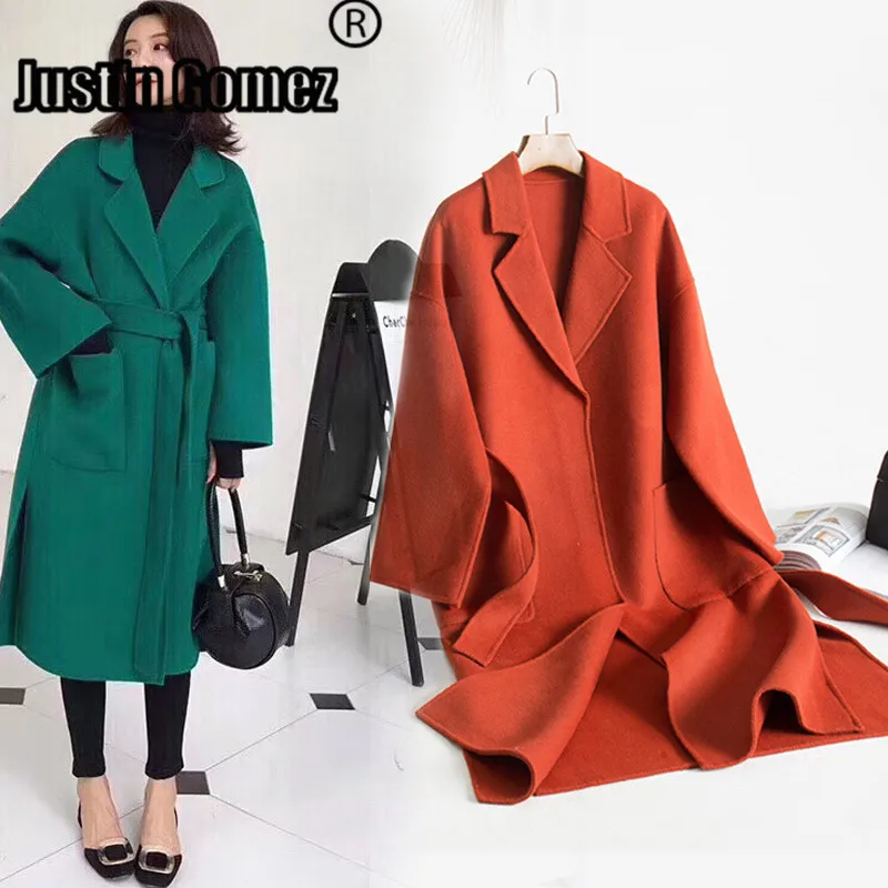 

High Quality Double-sided Loose Warm Cashmere Coat Split Pocket Lapel Autumn Coat Women Medium-long Thicken Women Wool Coat
