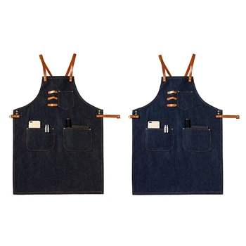 

Chef Apron Cotton Canvas Cross Back Adjustable Apron with Pockets for Men &Women