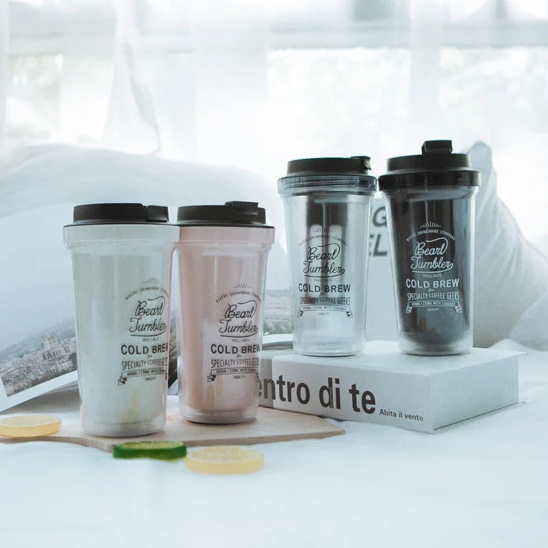 Convenient Portable Student Plastic Water Cup With Lids Insulated Travel Mug Double Wall Portable Cup For Home Office School