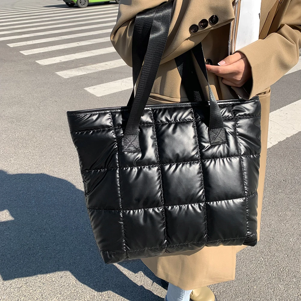Women Fashion Handbags Large-Capacity Quilted Tote Bag Nylon Shoulder Bag Top Handle Satchel Purse