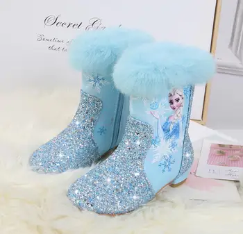 

Princess Kids High Boots Girls Winter Warm Plush Snow Boots Print Children's Long Boots Kids Martin Boots Cartoon Princess Shoes