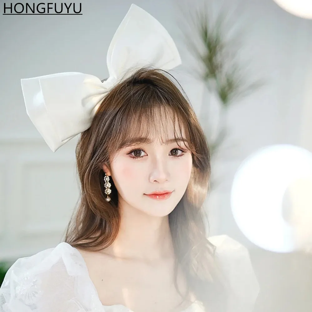 

HONGFUYU White Large Bow Hairpin Satin Ribbon Headdress Hair Clip Pins Girls Women Bridesmaid Wedding Dress Hair Accessories
