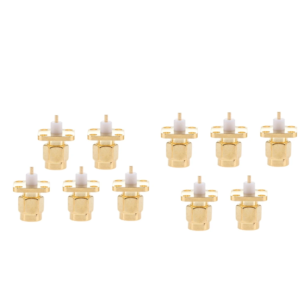 10-Pack SMA Male RF Coaxial Adapter 4 Holes Panel Mount Solder Post Plug Jack Connector