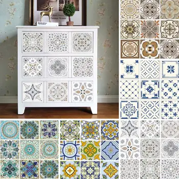 

10pcs Vintage Tile Stickers Self-adhesive Waterproof Moroccan Mosaic Wall Decals Contemporary Bohemian style