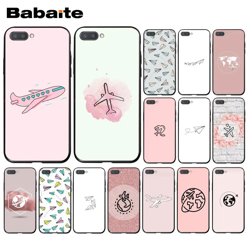 

Babaite Travel the world Map Glitter Pink paper plane aircraft PhoneCase for Huawei Honor 8X 9 10 20 Lite Honor 7A 7C 10i View20
