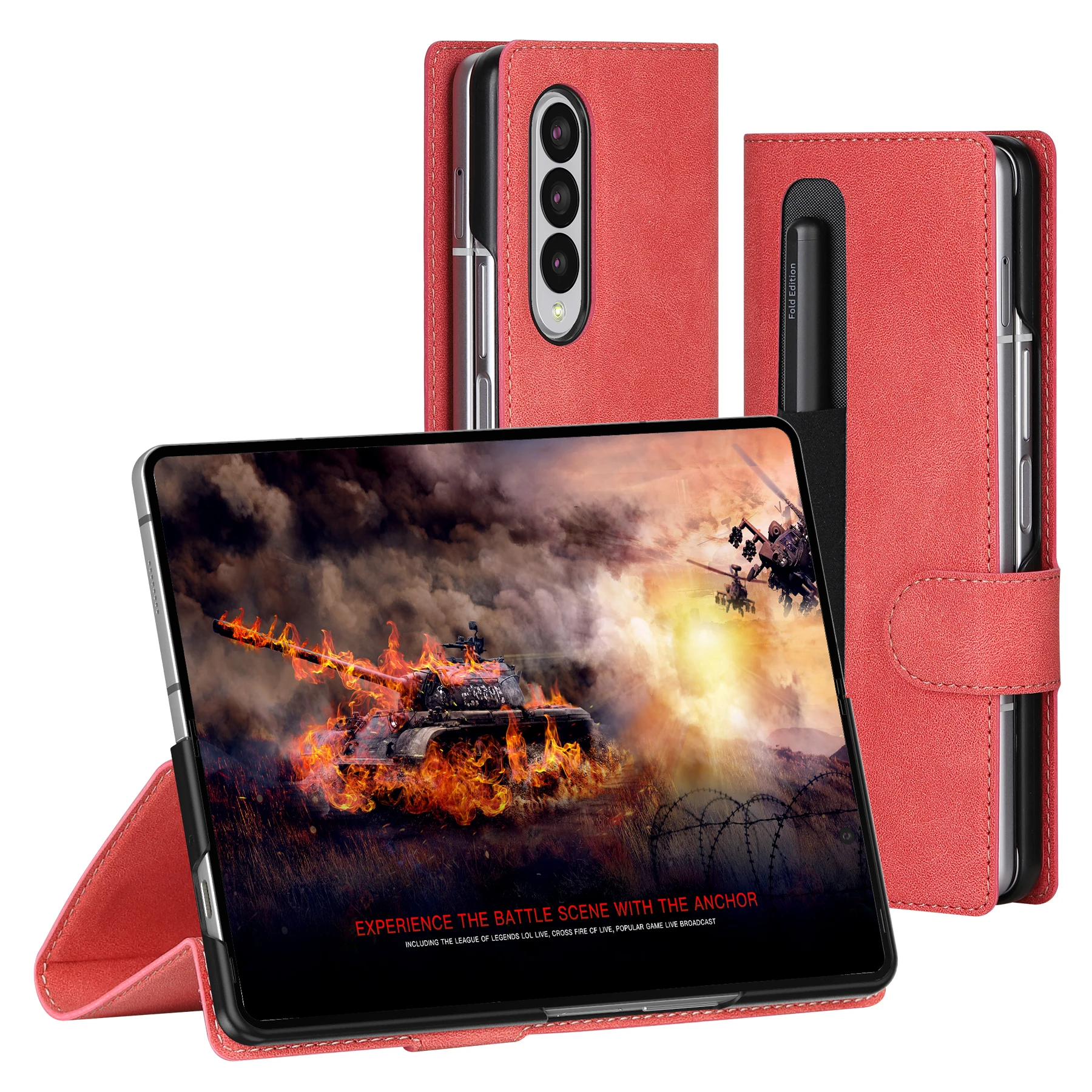 Custodia Per Samsung Galaxy Z Fold 3 5G Con Portapenne Custodia Protettiva Antiurto In Pelle Galaxy Z Fold 3 Volte Con Cavalletto