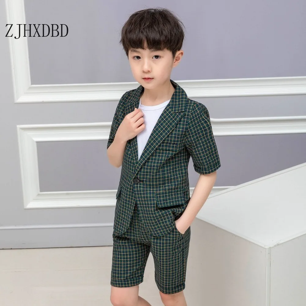 Летняя детская одежда для мальчиков клетчатый маленький костюм блейзеры Детский