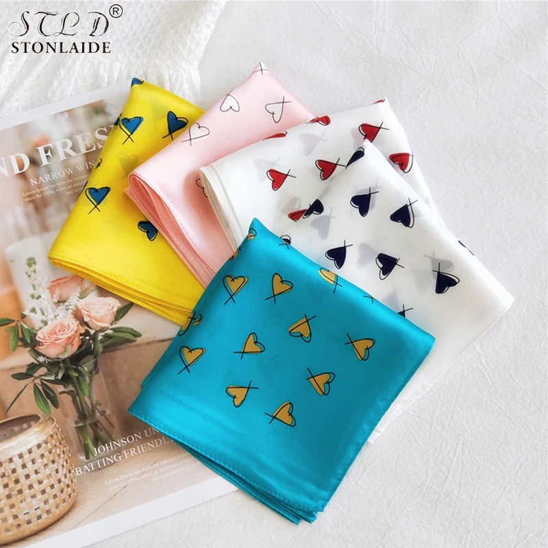 

53cm New Fashion Bright Color Real Silk Women's Square Scarf Spring Autumn Small Silk Neckcheifs Mulberry Silk Hair Handkerchief