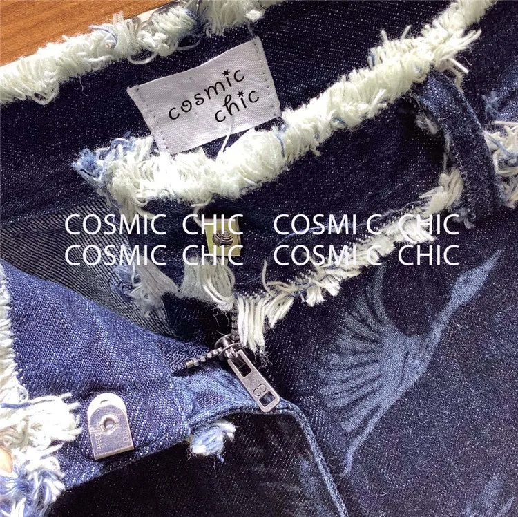 Cosmicchic, подиумный дизайн, женский джинсовый костюм, цветочный принт, короткий рукав, джинсовая рубашка, широкие джинсы, штаны с кисточками, комплект из 2 предметов