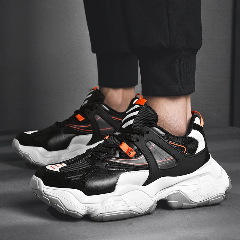 

Street Style Breathable Men Chunky Sneakers 2019 INS Fashion Men Platform Trainers Man Shoes Male Footwear Black White
