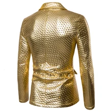 Мужские блейзеры, пальто, зима, новинка, британский стиль, тонкий, черный, мужской, Повседневный, на одной пуговице, для выступлений, пиджак, для мужчин, с принтом, серебро, золото