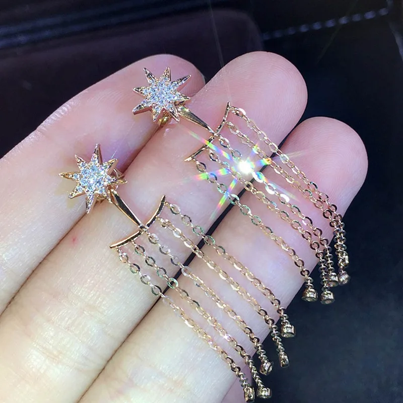 

2019 Women's Hot Fashion Rear Hanging Earrings Crystal Long Statement Metal Chain Tassel Star Drop Earrings For Women Jewelry
