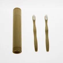 Детская бамбуковая Зубная щётка чайный сервиз с Зубная щётка чехол, в упаковке 2 натуральных бамбуковых Зубная щётка es и биоразлагаемые Зубная щётка держатель