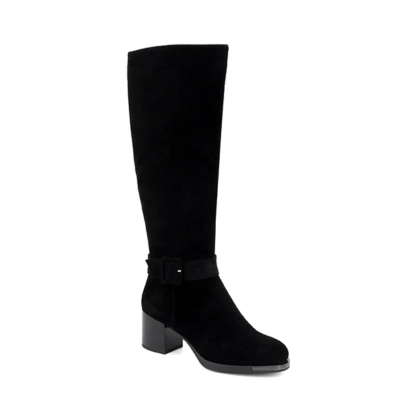 Black Kid Suede SOPHITINA/Сапоги женские на осень и зиму. Удобные женские ботинки сделаны из натуральной замши, внутри флис. Теплая обувь с декоративной ремешкой и пряжкой на средней каблуке и толстой подошве. Новые ботильоны. SC344 - Цвет: Black Kid Suede