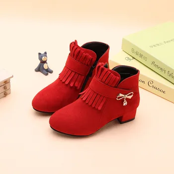 

Autumn Winter Children Kids Boots Girls Princess Shoes Girls Boots Winter Wedding and Party Shoes Pink Red Black 4 5 6 7 8-14T